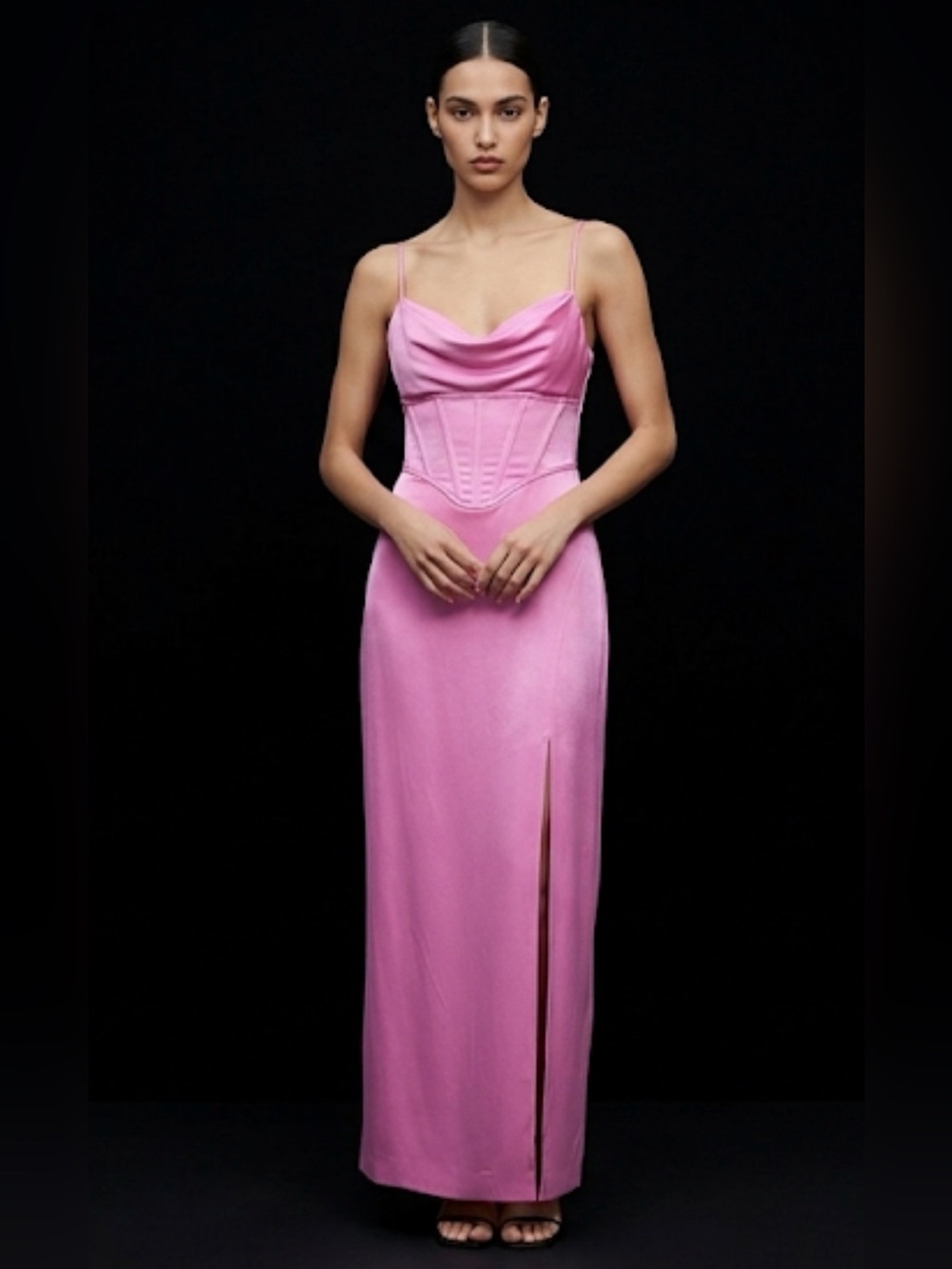 Zara Pink Satin Cowl Corset Maxi Dress
